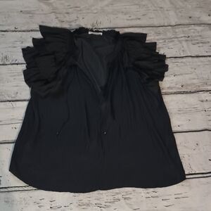 Ulla Johnson Black Liv Tiered Ruffle Blouse 2 XS